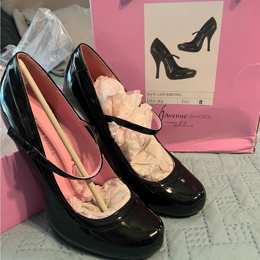 Black Patent Leather Mary Jane Heels